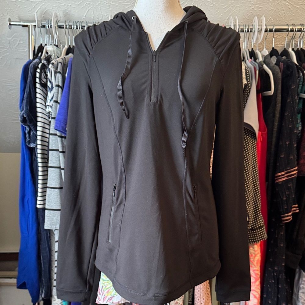 SPANX Silhouette Black 1/4 Zip Hooded Jacket
